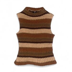 Backstage USA Brown & Black Striped Crochet Vintage Tank Top